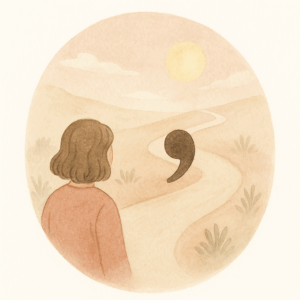 Dreamcomma(15, -7, 2) 嫌棄與傷心的座標 1 a woman looking at a black and brown symbol