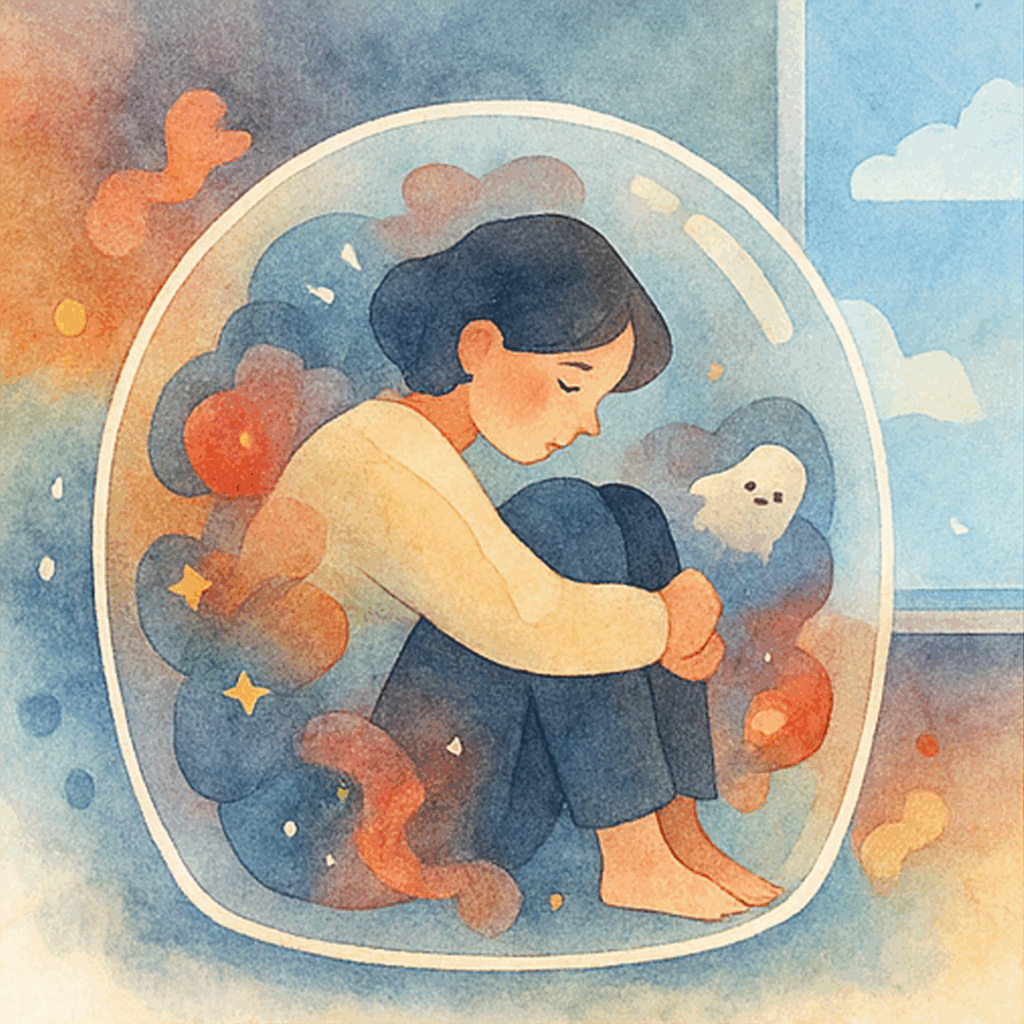 Dreamcomma(7, -2, 8) 想被讀懂,卻只能繞遠路的靠近座標 1 a girl sitting in a bubble