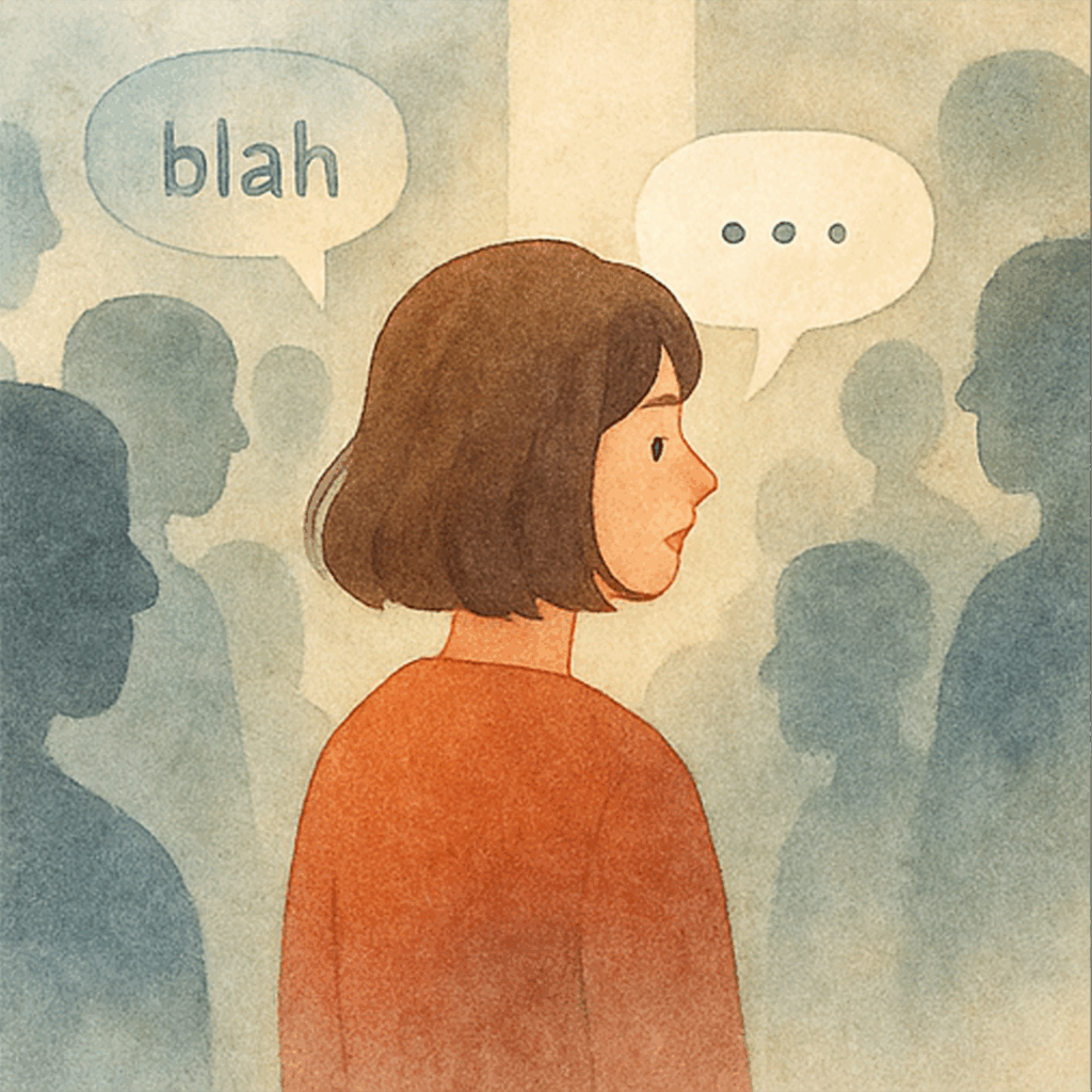Dreamcomma座標(4,-5,6):我們聊的是同一件事嗎? 1 a woman looking at a group of people